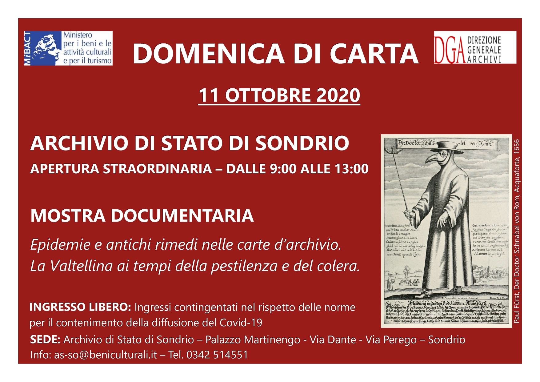 MOSTRA DOCUMENTARIA: Epidemie e antichi rimedi nelle carte d'archivio. La Valtellina ai tempi della pestilenza e del colera.